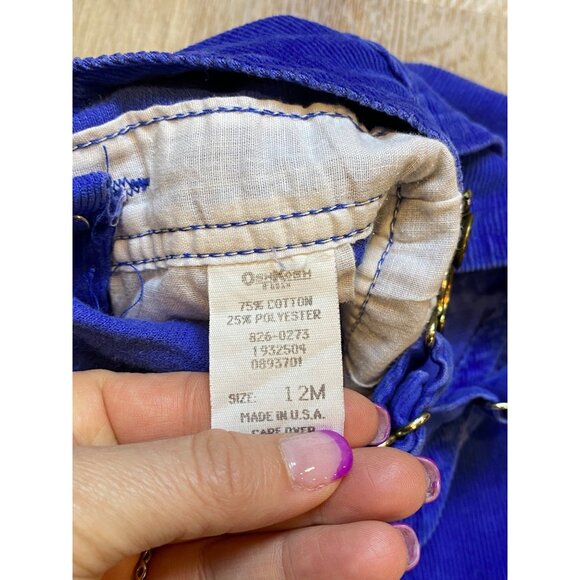 Vintage 90s OshKosh Bgosh 12M Corduroy Toddler Overalls Blue Made In‎ USA - Picture 6 of 6